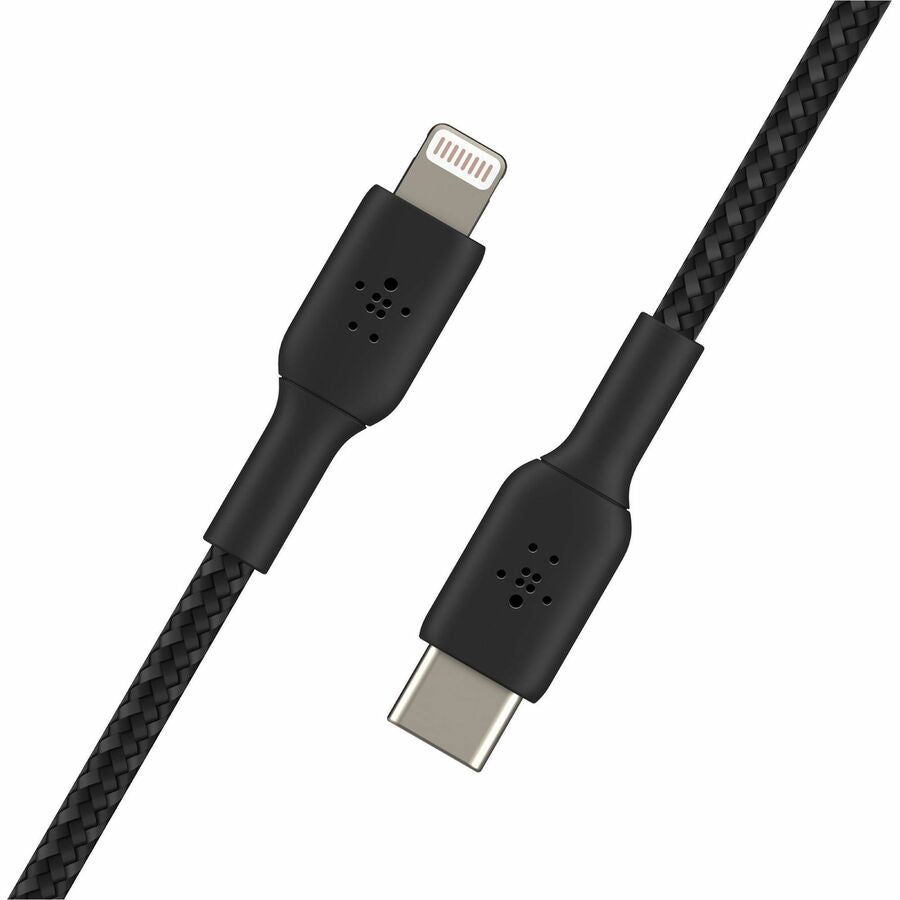 Câble USB-C vers Lightning 30 W Belkin - Nylon tressé - M/M - 2 m/6,6 pi - Noir CAA004BT2MBK