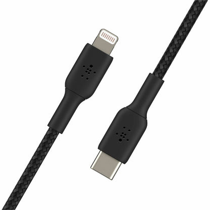 Câble USB-C vers Lightning 30 W Belkin - Nylon tressé - M/M - 2 m/6,6 pi - Noir CAA004BT2MBK