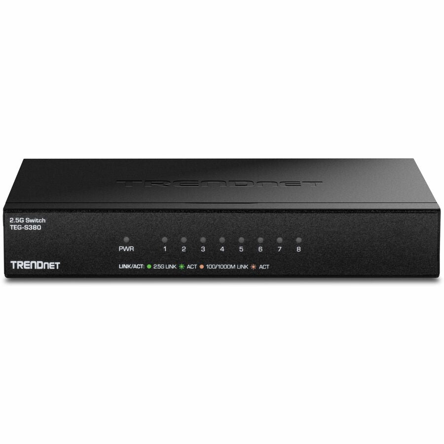 Commutateur non géré TRENDnet 8 ports 2,5G, 8 ports 2,5GBASE-T, capacité de commutation 40 Gbit/s, rétrocompatible avec les appareils 1 000 Mbit/s, sans ventilateur, montage mural, noir, TEG-S380 TEG-S380