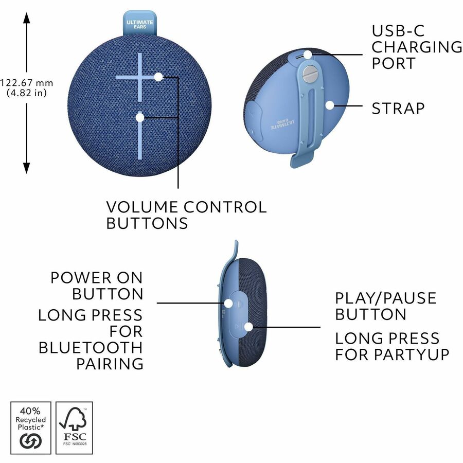 Système d'enceintes Bluetooth portables Ultimate Ears MINIROLL - Majestic Blue 984-002020