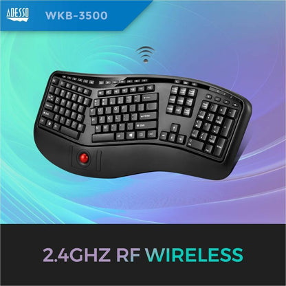 Clavier à boule de commande ergonomique sans fil Adesso 2,4 GHz WKB-3500UB