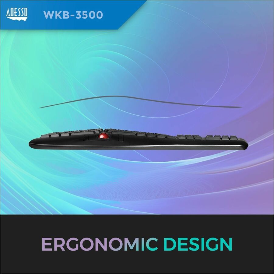 Clavier à boule de commande ergonomique sans fil Adesso 2,4 GHz WKB-3500UB