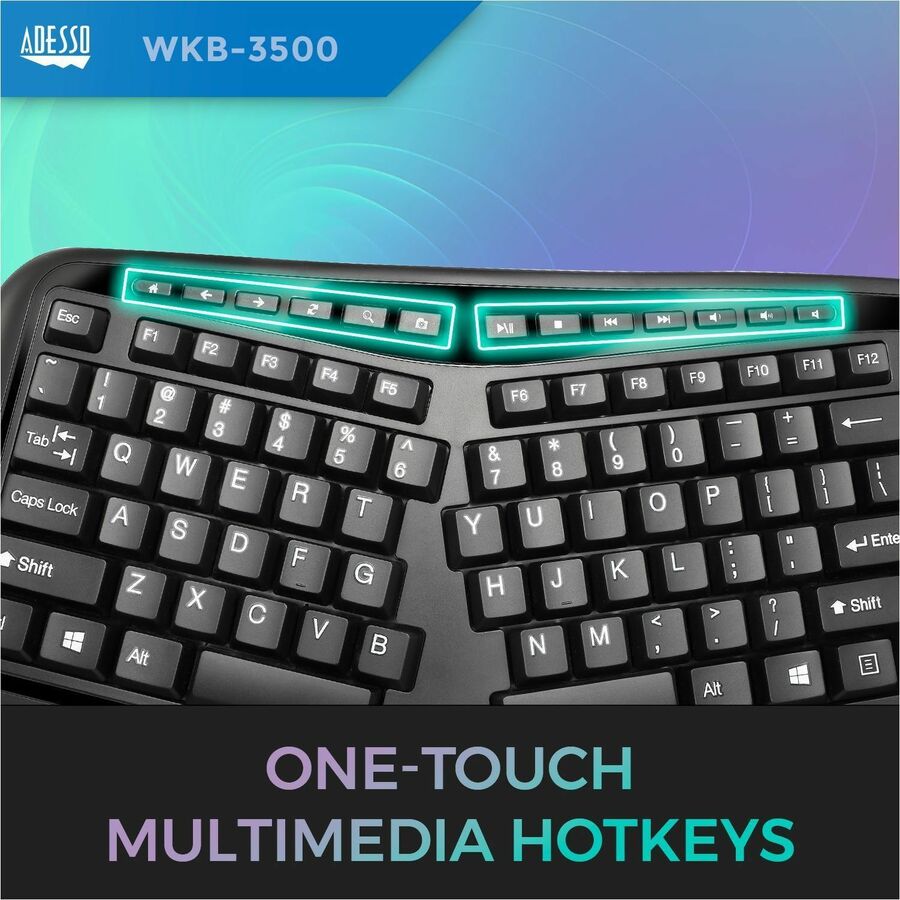 Clavier à boule de commande ergonomique sans fil Adesso 2,4 GHz WKB-3500UB