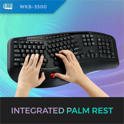 Clavier à boule de commande ergonomique sans fil Adesso 2,4 GHz WKB-3500UB