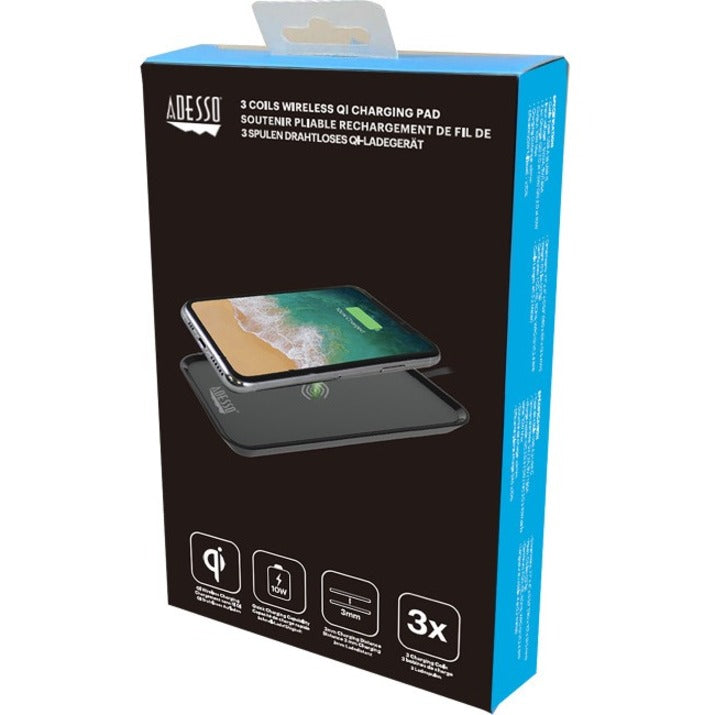 Chargeur sans fil à 3 bobines certifié Qi Adesso 10 W Max AUH-1030