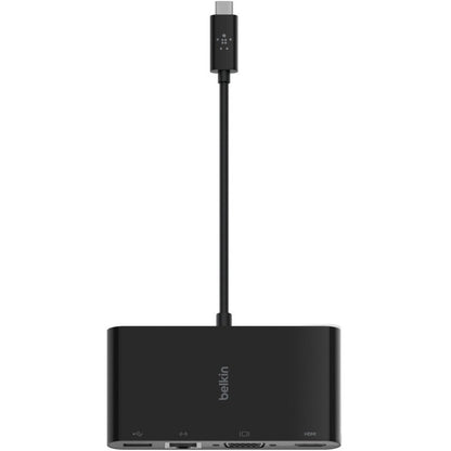 Adaptateur multiport USB-C Belkin, USB-C vers HDMI - USB A 3.0 - VGA - Ethernet, jusqu'à une résolution 4K AVC005BK-BL