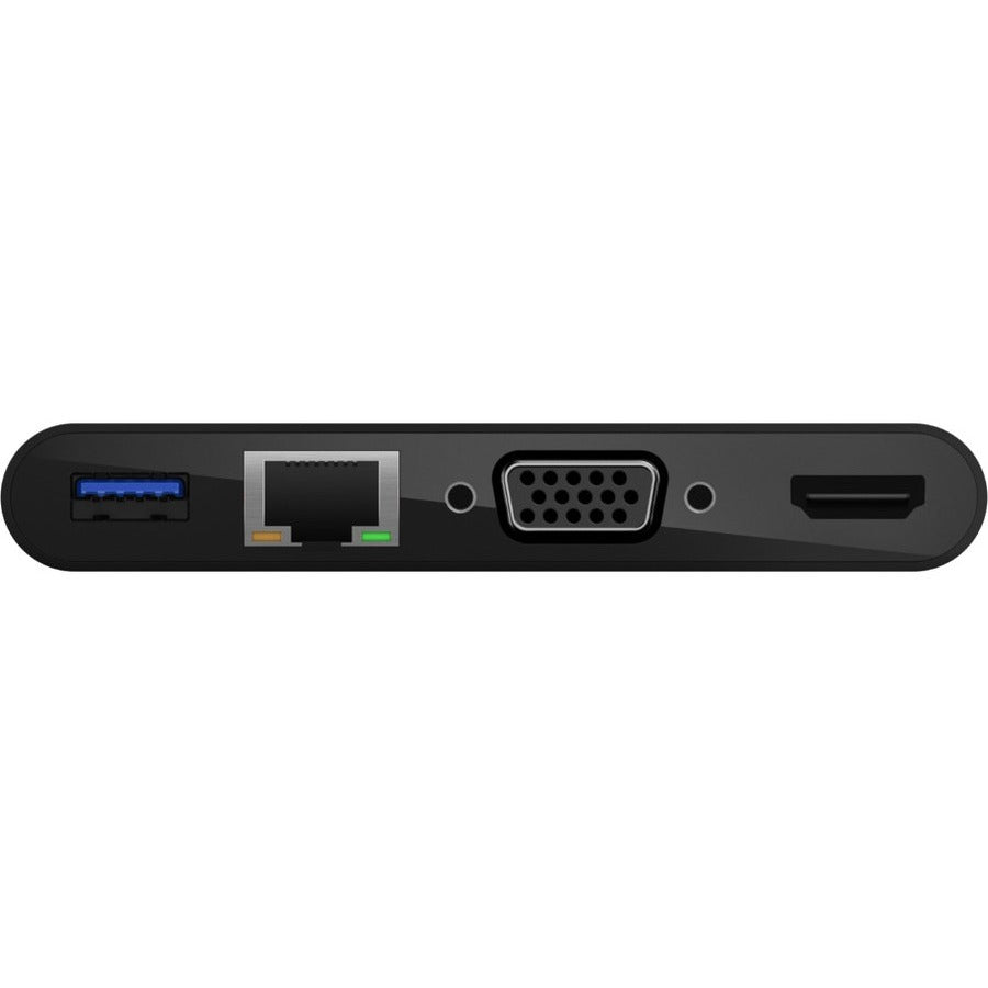 Adaptateur multiport USB-C Belkin, USB-C vers HDMI - USB A 3.0 - VGA - Ethernet, jusqu'à une résolution 4K AVC005BK-BL