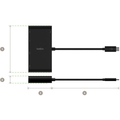 Adaptateur multiport USB-C Belkin, USB-C vers HDMI - USB A 3.0 - VGA - Ethernet, jusqu'à une résolution 4K AVC005BK-BL