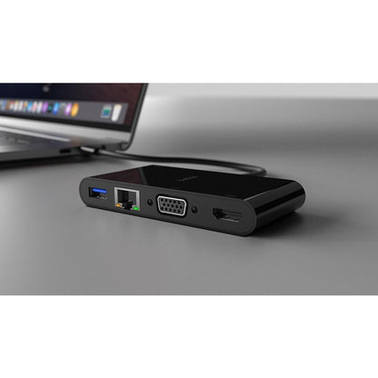 Adaptateur multiport USB-C Belkin, USB-C vers HDMI - USB A 3.0 - VGA - Ethernet, jusqu'à une résolution 4K AVC005BK-BL