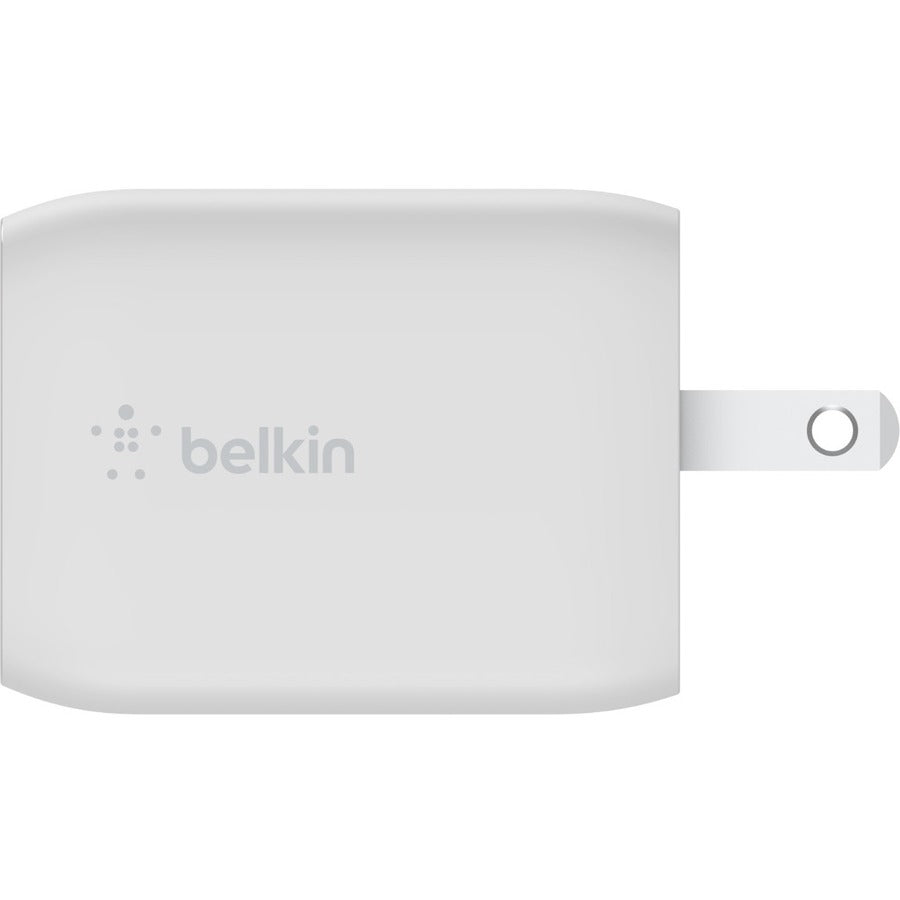 Chargeur mural portable Belkin GaN à deux ports 65 W - 2 x USB-C (65 W au total) - avec câble USB-C vers USB-C - Charge rapide - Adaptateur secteur - Blanc WCH013DQ2MWH-B6