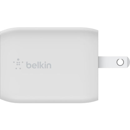 Chargeur mural portable Belkin GaN à deux ports 65 W - 2 x USB-C (65 W au total) - avec câble USB-C vers USB-C - Charge rapide - Adaptateur secteur - Blanc WCH013DQ2MWH-B6