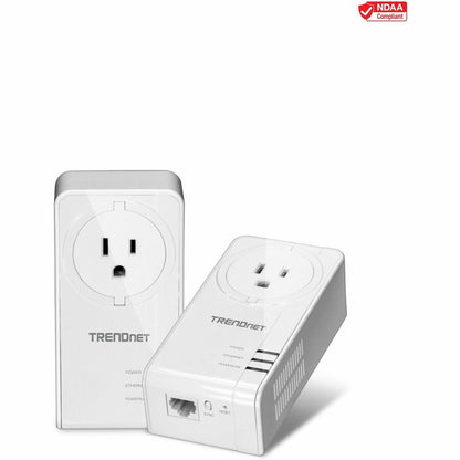 Adaptateur TRENDnet Powerline 1300 AV2 avec kit d'adaptateur de prise intégré, comprend 2 adaptateurs TPL-423E, IEEE 1905.1 et IEEE 1901, port Gigabit, portée jusqu'à 300 m (984 pi), blanc, TPL-423E2K TPL-423E2K
