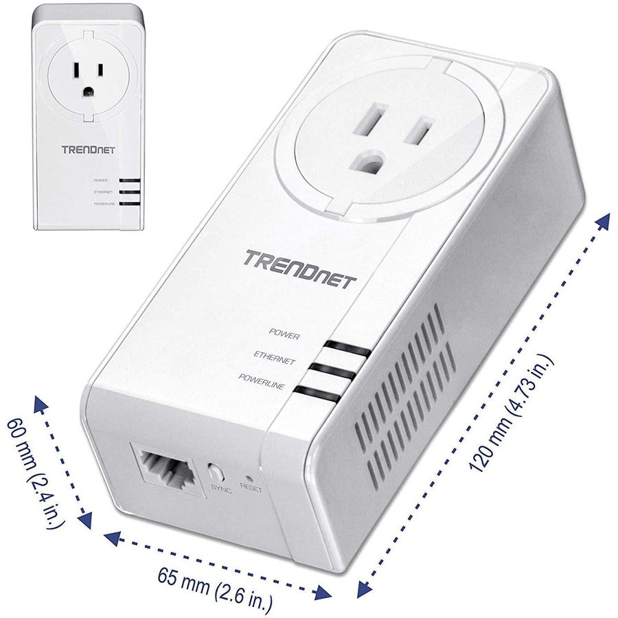 Adaptateur TRENDnet Powerline 1300 AV2 avec kit d'adaptateur de prise intégré, comprend 2 adaptateurs TPL-423E, IEEE 1905.1 et IEEE 1901, port Gigabit, portée jusqu'à 300 m (984 pi), blanc, TPL-423E2K TPL-423E2K