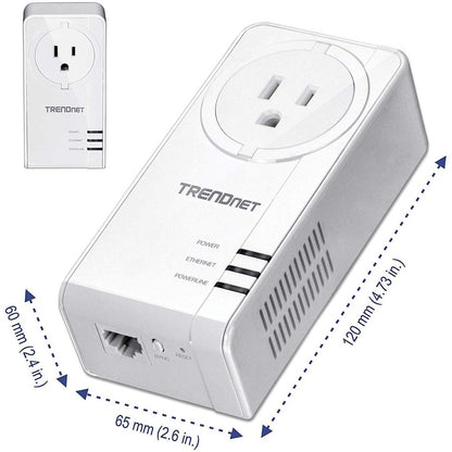 Adaptateur TRENDnet Powerline 1300 AV2 avec kit d'adaptateur de prise intégré, comprend 2 adaptateurs TPL-423E, IEEE 1905.1 et IEEE 1901, port Gigabit, portée jusqu'à 300 m (984 pi), blanc, TPL-423E2K TPL-423E2K