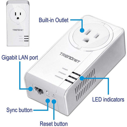 Adaptateur TRENDnet Powerline 1300 AV2 avec kit d'adaptateur de prise intégré, comprend 2 adaptateurs TPL-423E, IEEE 1905.1 et IEEE 1901, port Gigabit, portée jusqu'à 300 m (984 pi), blanc, TPL-423E2K TPL-423E2K