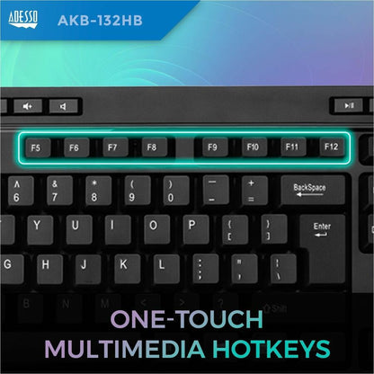 Clavier de bureau multimédia Adesso avec concentrateur USB à 3 ports AKB-132HB