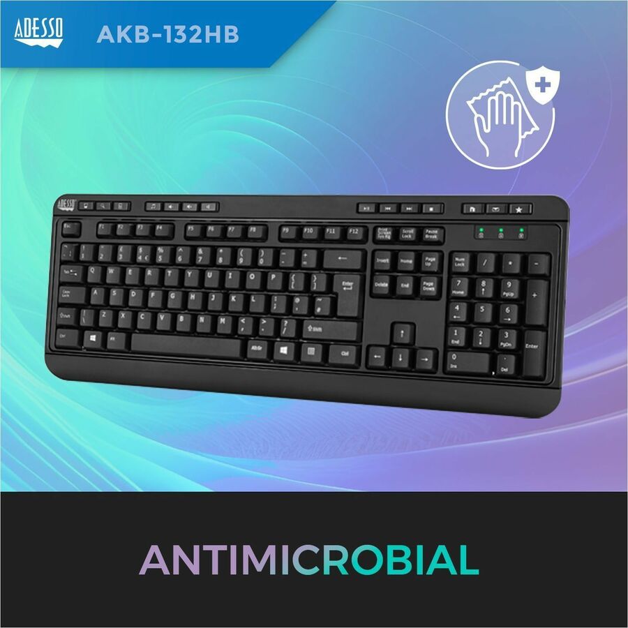 Clavier de bureau multimédia Adesso avec concentrateur USB à 3 ports AKB-132HB