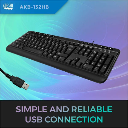 Clavier de bureau multimédia Adesso avec concentrateur USB à 3 ports AKB-132HB