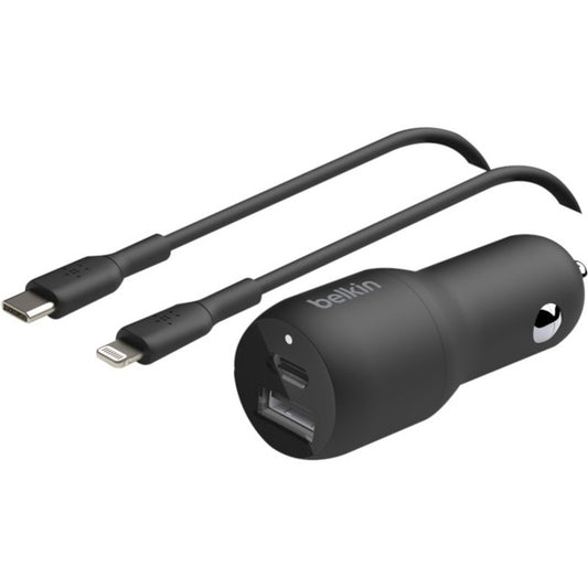Chargeur de voiture double Belkin BoostCharge avec PPS 37 W + câble USB-C avec connecteur Lightning CCB004BT1MBK-B5