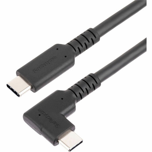 StarTech.com Câble USB-C robuste à angle droit de 50 cm, USB 3.2 Gen 2 (10 Gbit/s), câble de transfert de données USB C vers C, 100 W PD, 4K 60 Hz, câble USB-C à 90 degrés RUSB31CC50CMBR