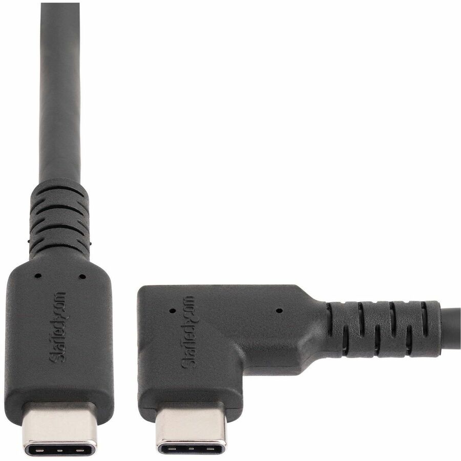 StarTech.com Câble USB-C robuste à angle droit de 50 cm, USB 3.2 Gen 2 (10 Gbit/s), câble de transfert de données USB C vers C, 100 W PD, 4K 60 Hz, câble USB-C à 90 degrés RUSB31CC50CMBR