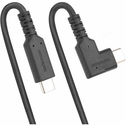 StarTech.com Câble USB-C robuste à angle droit de 50 cm, USB 3.2 Gen 2 (10 Gbit/s), câble de transfert de données USB C vers C, 100 W PD, 4K 60 Hz, câble USB-C à 90 degrés RUSB31CC50CMBR
