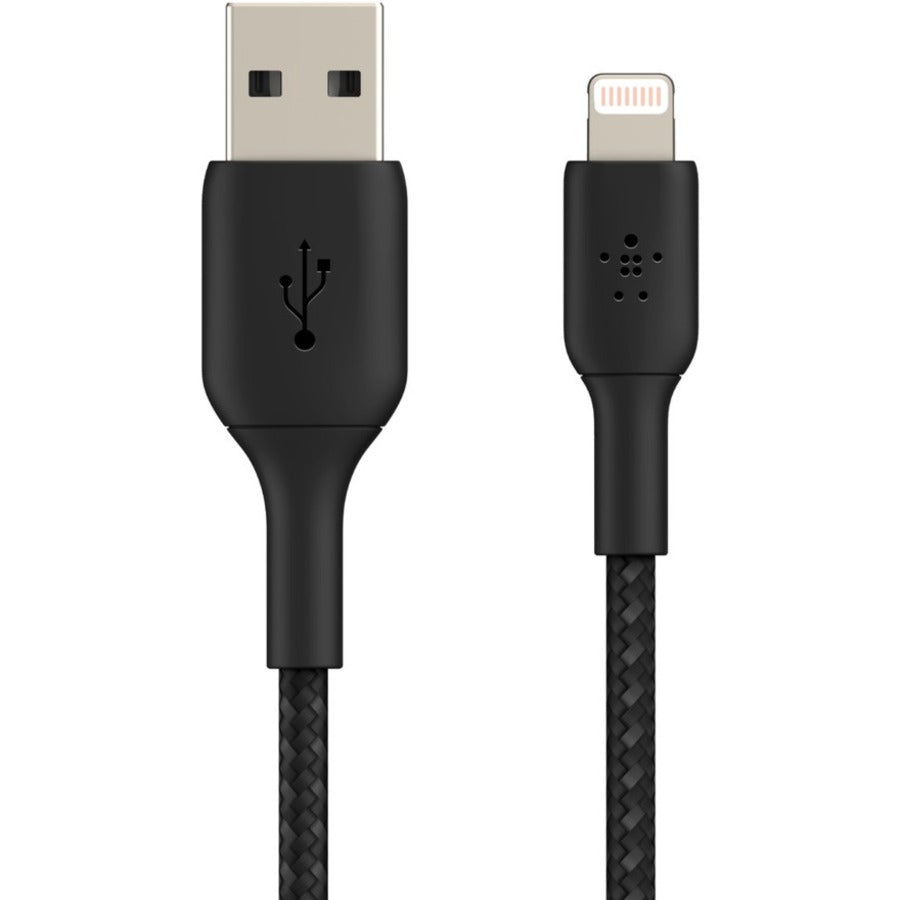 Câble tressé Lightning vers USB-A Belkin BoostCharge (1 mètre / 3,3 pieds, noir) CAA002BT1MBK