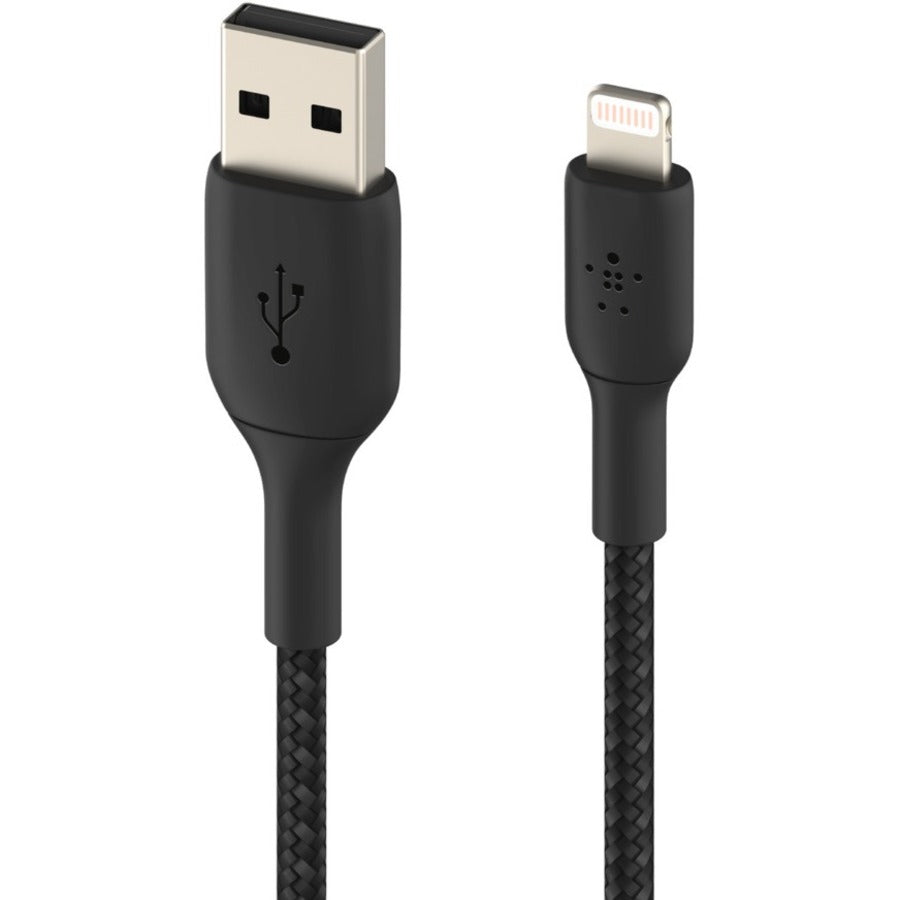 Câble tressé Lightning vers USB-A Belkin BoostCharge (1 mètre / 3,3 pieds, noir) CAA002BT1MBK