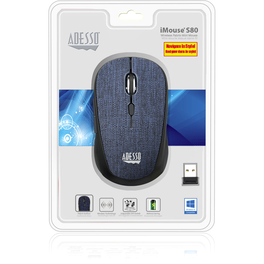 Adesso iMouse S80L - Mini-souris optique sans fil en tissu (bleu) IMOUSE S80L