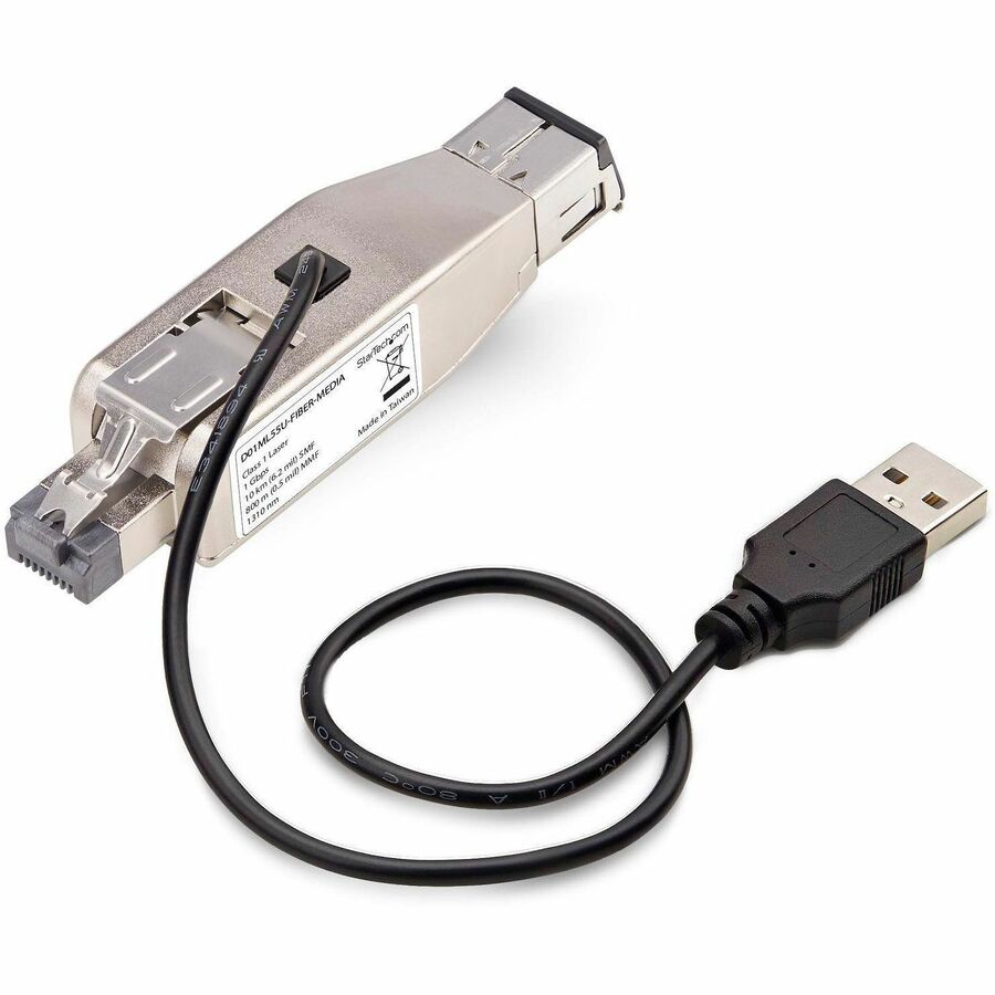 StarTech.com Dongle convertisseur de média Gigabit fibre optique vers Ethernet RJ45, alimenté par USB, SMF/MMF, fibre optique monomode/multimode, boîtier métallique D01ML55U-FIBER-MEDIA
