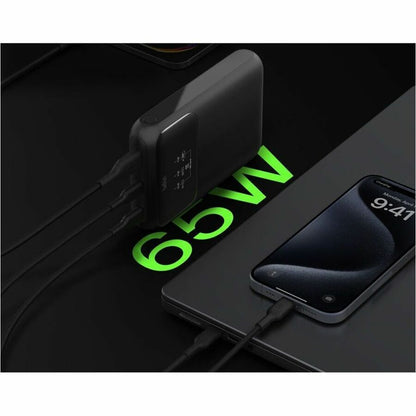 Belkin 65W 3-port USB Power Bank w/ Digital Display - 20K mAh - 2xUSB-C, 1xUSB-A - Portable Charger - w/ USB-C to USB-C Cable - Black BPB020btBK