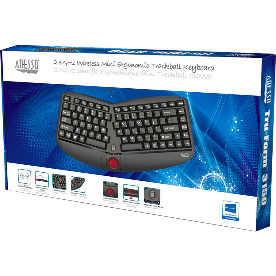 Clavier sans fil ergonomique à boule de commande Adesso Tru-Form Media 3150 - 2,4 GHz WKB-3150UB