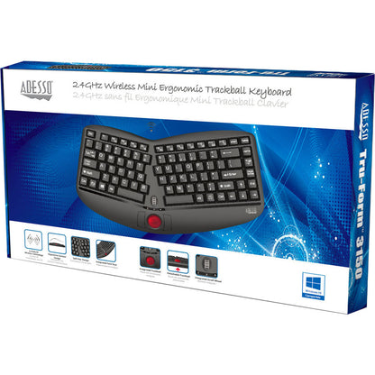 Clavier sans fil ergonomique à boule de commande Adesso Tru-Form Media 3150 - 2,4 GHz WKB-3150UB