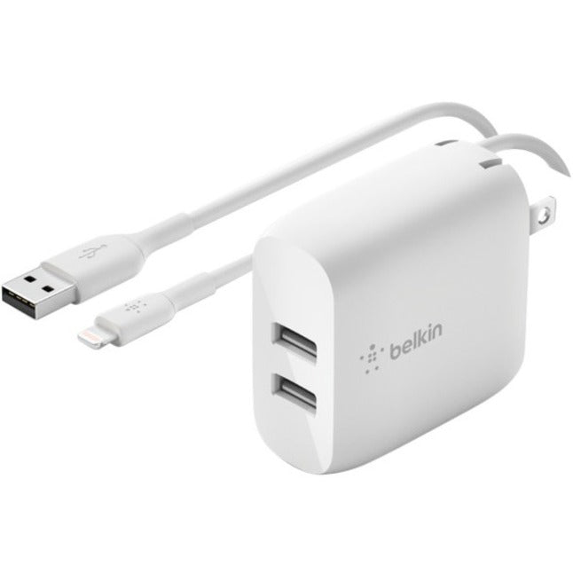 Chargeur mural Belkin BoostCharge Dual USB-A 24 W + câble Lightning vers USB-A - Adaptateur secteur WCD001DQ1MWH