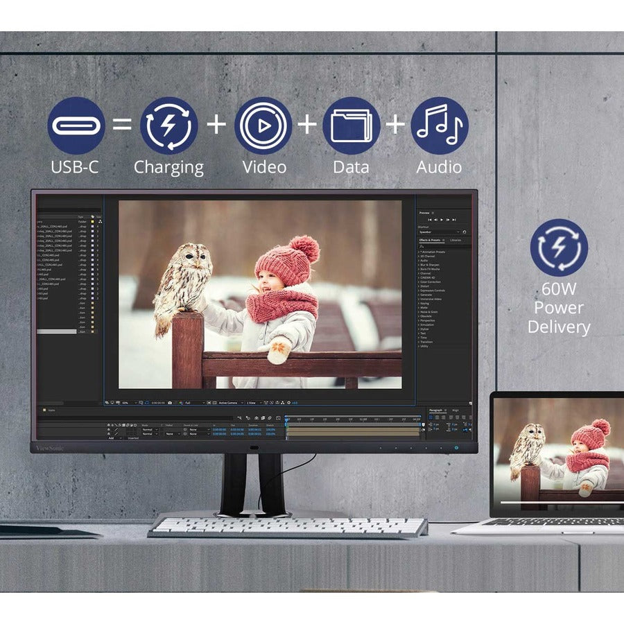 ViewSonic VP2756-2K 27 Inch IPS 1440p Ergonomic Monitor with Ultra-Thin Bezels, Color Accuracy, Pantone Validated, 60W USB C VP2756-2K