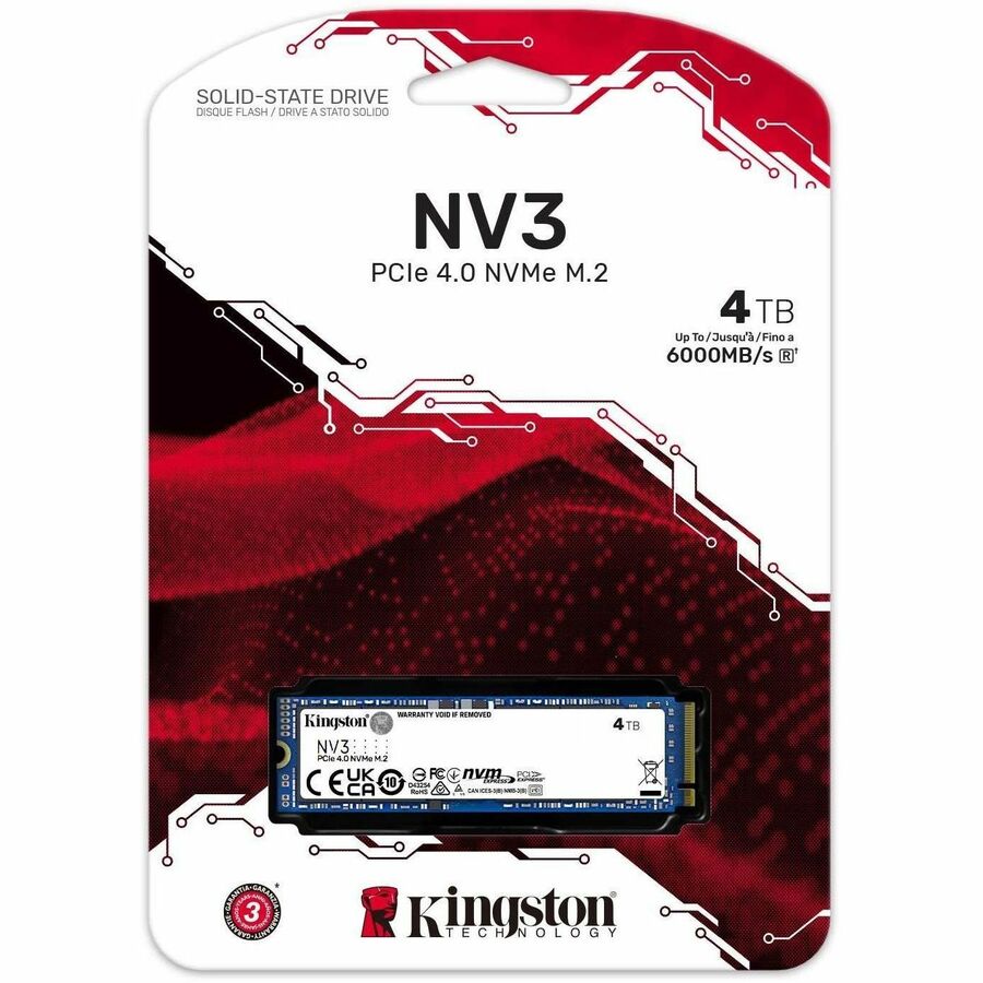 Disque SSD Kingston NV3 4 To - M.2 2280 interne - PCI Express NVMe (PCI Express NVMe 4.0 x4) SNV3S/4000G