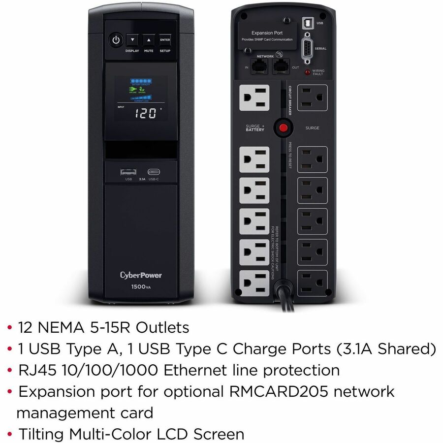 Système d'onduleur CyberPower CyberPower CP1500PFCLCDTAA conforme à la norme TAA CP1500PFCLCDTAA