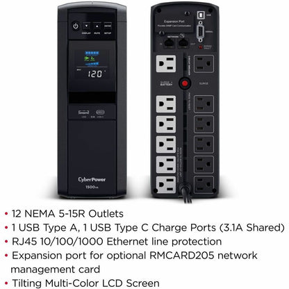 Système d'onduleur CyberPower CyberPower CP1500PFCLCDTAA conforme à la norme TAA CP1500PFCLCDTAA
