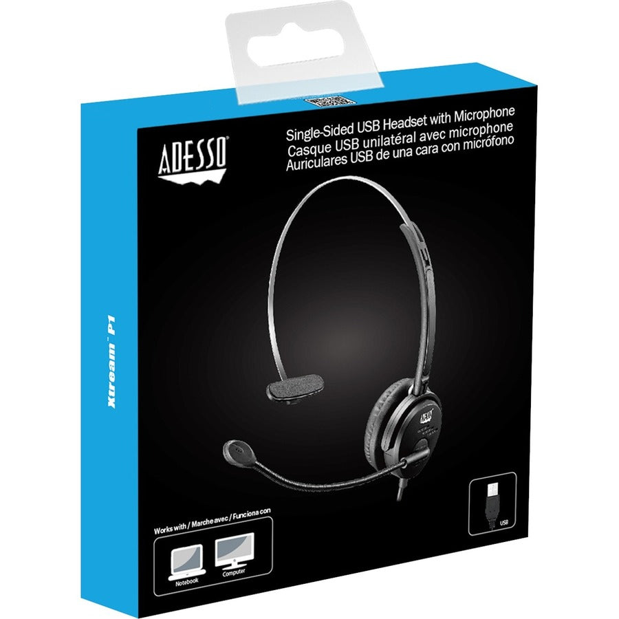 Casque d'écoute USB mono-auriculaire Adesso avec microphone réglable XTREAM P1