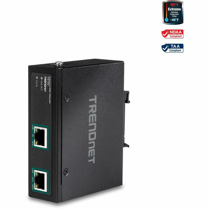 TRENDnet Extendeur PoE+ Gigabit industriel, TI-E100, PoE à port unique, Power Over Ethernet, prend en charge PoE (15,4 W) et PoE+ (30 W), s'étend sur 100 m, met en cascade 2 unités pour une distance jusqu'à 300 m (984 pi), IP30 TI-E100
