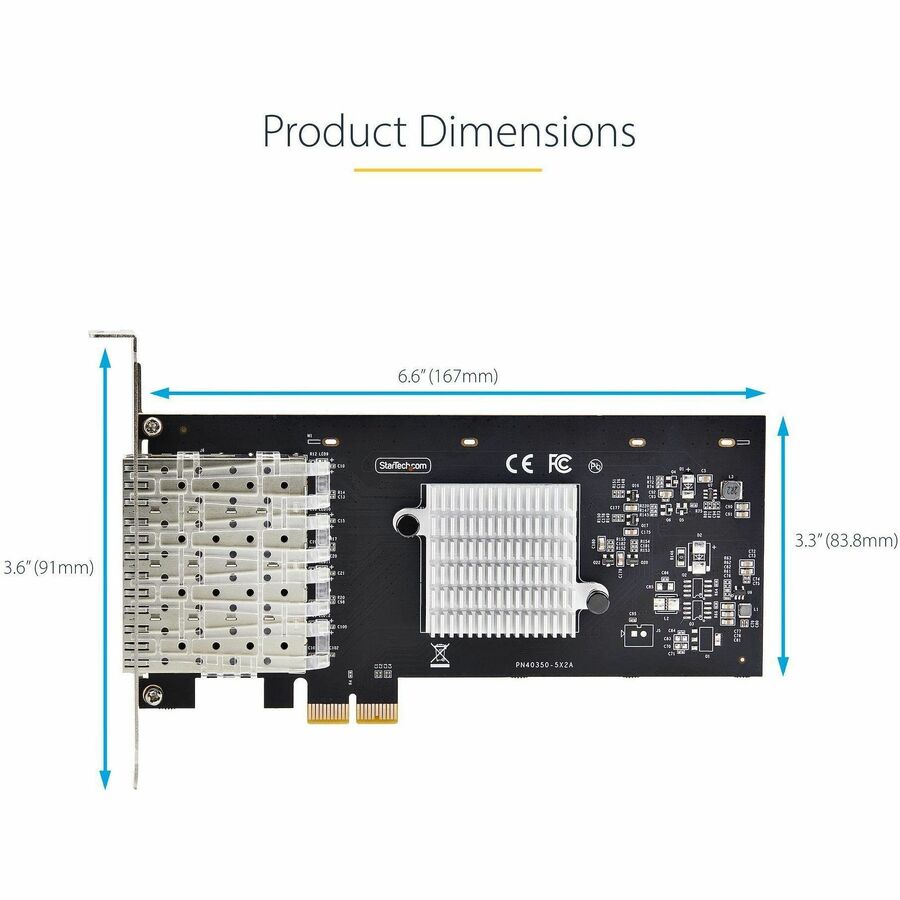 StarTech.com Carte réseau SFP GbE 4 ports, PCIe 2.0 x2 (compatible x4, x8, x16), Intel I350-AM4, cuivre/fibre optique, Gigabit Ethernet P041GI-NETWORK-CARD