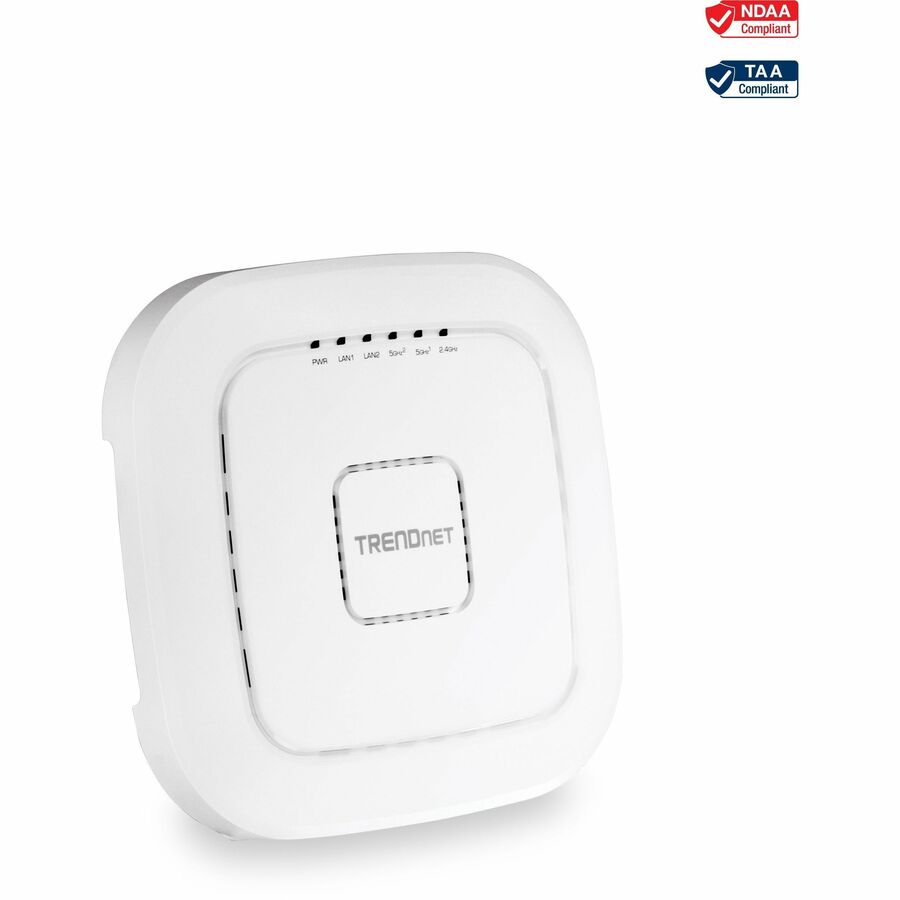 Point d'accès sans fil intérieur PoE+ tri-bande AC2200 TRENDnet, bandes WiFi AC 867 Mbps + WiFi N 400 Mbps, Wave 2 MUMIMO, pont client, WDS, AP, pont WDS, station WDS, modes répéteur, blanc, TEW-826DAP TEW-826DAP
