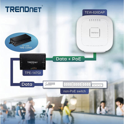 Point d'accès sans fil intérieur PoE+ tri-bande AC2200 TRENDnet, bandes WiFi AC 867 Mbps + WiFi N 400 Mbps, Wave 2 MUMIMO, pont client, WDS, AP, pont WDS, station WDS, modes répéteur, blanc, TEW-826DAP TEW-826DAP