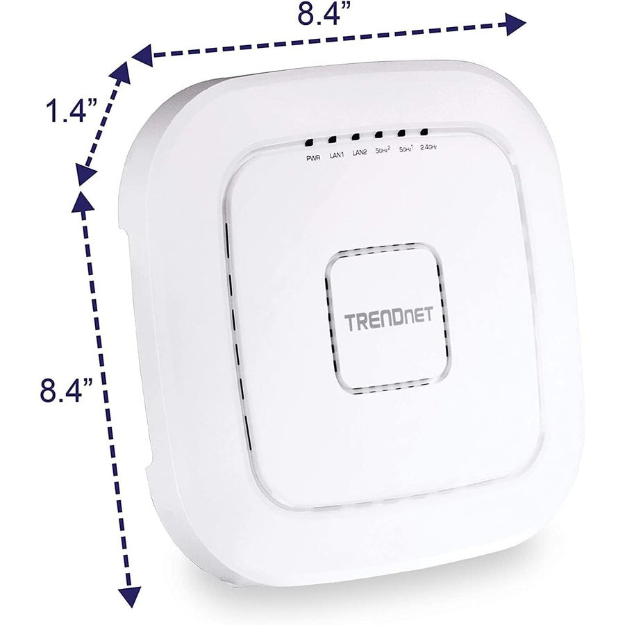 Point d'accès sans fil intérieur PoE+ tri-bande AC2200 TRENDnet, bandes WiFi AC 867 Mbps + WiFi N 400 Mbps, Wave 2 MUMIMO, pont client, WDS, AP, pont WDS, station WDS, modes répéteur, blanc, TEW-826DAP TEW-826DAP