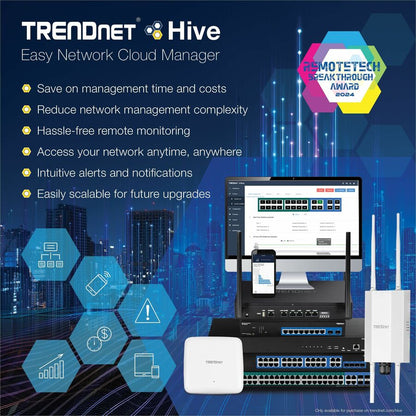 Point d'accès sans fil intérieur PoE+ tri-bande AC2200 TRENDnet, bandes WiFi AC 867 Mbps + WiFi N 400 Mbps, Wave 2 MUMIMO, pont client, WDS, AP, pont WDS, station WDS, modes répéteur, blanc, TEW-826DAP TEW-826DAP