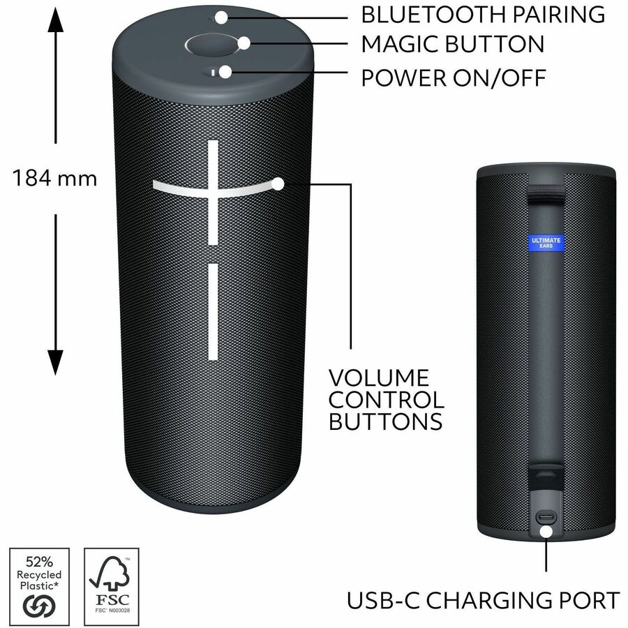 Système d'enceintes Bluetooth portable Ultimate Ears BOOM 4 - Noir actif 984-001963