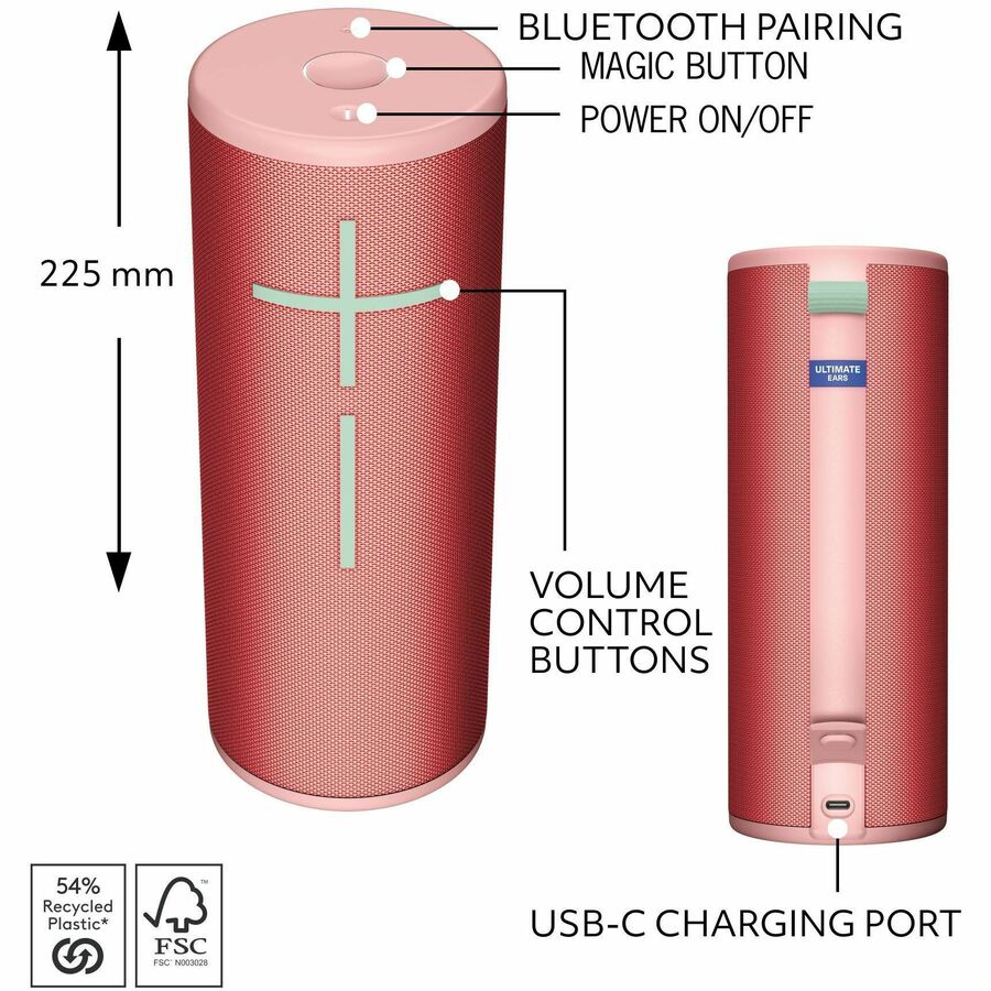 Système d'enceintes Bluetooth portable Ultimate Ears MEGABOOM 4 - Rouge framboise 984-001994