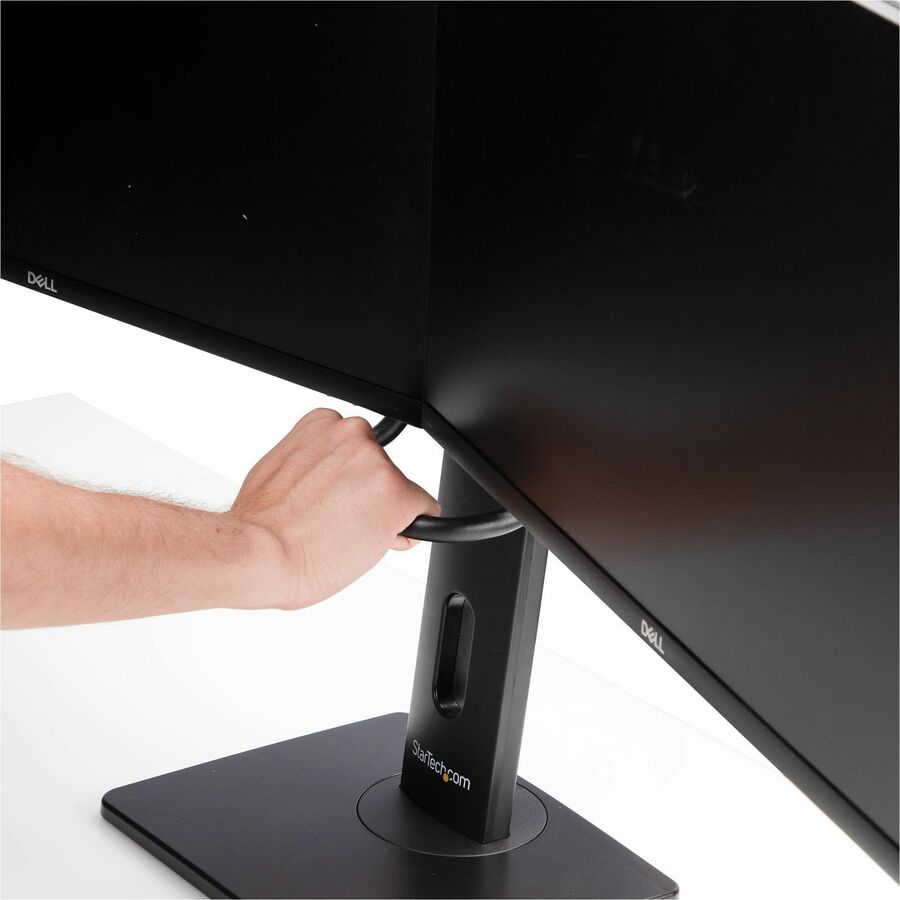 StarTech.com Support de bureau pour écran double avec barre transversale pour écrans de 27 pouces, capacité maximale de 12 kg, montage VESA 75 x 75/100 x 100, réglage de la hauteur sans outil 2MC1S-MONITOR-STAND