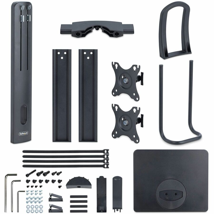 StarTech.com Support de bureau pour écran double avec barre transversale pour écrans de 27 pouces, capacité maximale de 12 kg, montage VESA 75 x 75/100 x 100, réglage de la hauteur sans outil 2MC1S-MONITOR-STAND