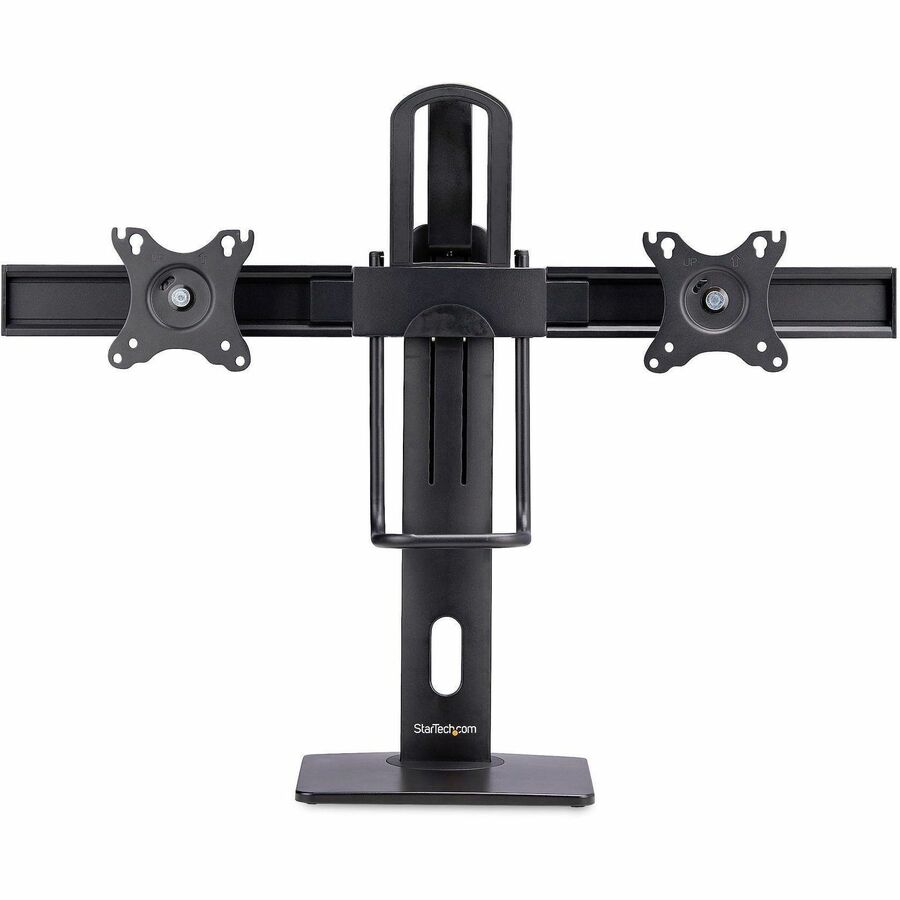 StarTech.com Support de bureau pour écran double avec barre transversale pour écrans de 27 pouces, capacité maximale de 12 kg, montage VESA 75 x 75/100 x 100, réglage de la hauteur sans outil 2MC1S-MONITOR-STAND